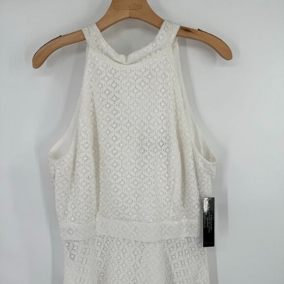 Tahari white eyelet Sleeveless Dress Womens Size 10 cotton mock neck tie new - Picture 6 of 14